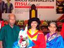 Sharmini with her parents during the MSU’s 15th convocation in 2014.