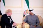 A handout image provided by the UAE Ministry of Presidential Affairs shows Britain’s Prime Minister Boris Johnson (L) offering condolences to Sheikh Mohamed bin Zayed al-Nahyan, President of the UAE and Ruler of Abu Dhabi, at the Presidential Airport in Abu Dhabi. - AFPpix