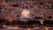 Snow covers the Dome of the Rock at the Al-Aqsa Mosque compound and the city of Jerusalem on January 27, 2022. AFPPIX