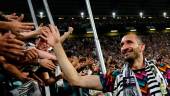 Juventus' Giorgio Chiellini with fans after playing his last home match for Juventus REUTERSpix