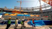 Workers are seen inside the Lusail stadium which is under construction for the upcoming 2022 Fifa soccer World Cup during a stadium tour in Doha, Qatar, December 20, 2019. REUTERSpix