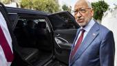 Rached Ghannouchi, leader of the Tunisian Ennahdha Islamist party, departs his house to go to the offices of Tunisia's counter-terrorism prosecutor in the capital Tunis on September 20, 2022. - AFPPIX