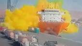 This image grab taken from a CCTV footage broadcasted by Jordan's Al-Mamlaka TV on June 27, 2022 shows the moment of a toxic gas explosion in Jordan's Aqaba port. AFPPIX