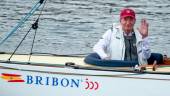 Spain's former King Juan Carlos I waves from his Bribon boat, as he attends the regatta of the InterRias trophy of 6M Spanish Cup, in the Galician town of Sanxenxo, northwestern Spain, on May 21, 2022. AFPpix