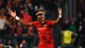 (FILES) In this file photo taken on May 05, 2022 Roma's British forward Tammy Abraham celebrates after opening the scoring during the UEFA Conference League semi-final second leg football match between AS Roma and Leicester City at The Olympic Stadium in Rome, on May 5, 2022. AFPPIX