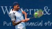 MASON, OHIO - AUGUST 16: Nick Kyrgios of Australia plays a backhand during his match against Alejandro Davidovich Fokina of Spain during the Western &amp; Southern Open at the Lindner Family Tennis Center on August 16, 2022 in Mason, Ohio. AFPPIX