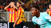 Inter Milan’s Dutch midfielder Denzel Dumfries (R) celebrates after scoring during the Italian Serie A football match between Lecce and Inter on August 13, 2022 at the Via del Mare Ettore-Giardiniero stadium in Lecce. AFPPIX