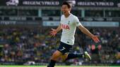 Tottenham Hotspur's South Korean striker Son Heung-Min celebrates after scoring a goal during the English Premier League football match between Norwich City and Tottenham Hotspur at Carrow Road Stadium in Norwich. AFPPIX