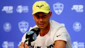 MASON, OHIO - AUGUST 14: Rafael Nadal of Spain fields questions from the media during the Western &amp; Southern Open at Lindner Family Tennis Center on August 14, 2022 in Mason, Ohio. AFPPIX