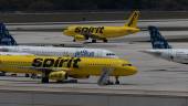 JetBlue Airlines planes are seen near Spirit Airlines aircraft at Fort Lauderdale-Hollywood International Airport, Florida, yesterday. AFPpix