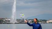 Russia's Daniil Medvedev performs during an exhibition match next to the Geneva's landmark fountain, known as Jet d'Eau on the sideline of the ATP 250 Geneva Open tennis tournament in Geneva on May 16, 2022. AFPPIX