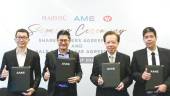 From left: AME Elite executive director Simon Lee, Kelvin, Waz Lian Group chairman Tan Sri Ta Kin Yan and Majestic Builders director Ta Wee Dher at the signing ceremony.