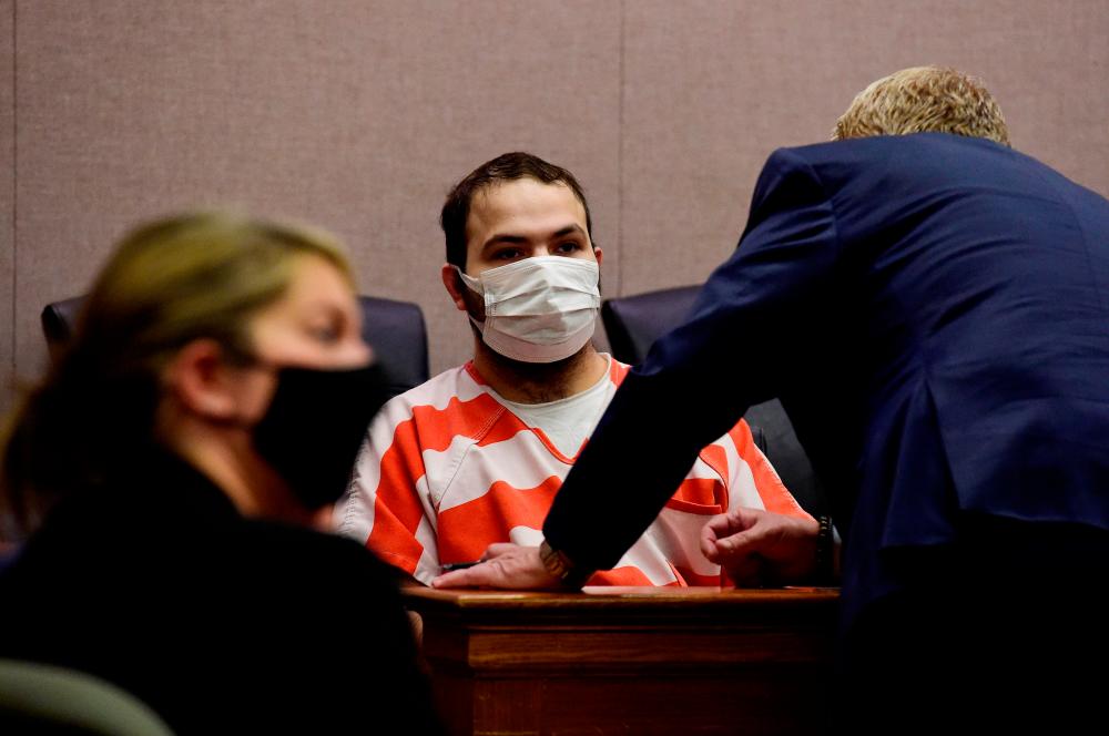 FILE PHOTO: Ahmad Al Aliwi Alissa, suspect of the King Soopers grocery store shooting, appears in a Boulder County District courtroom at the Boulder County Justice Center in Boulder, Colorado, U.S. May 25, 2021. REUTERSpix
