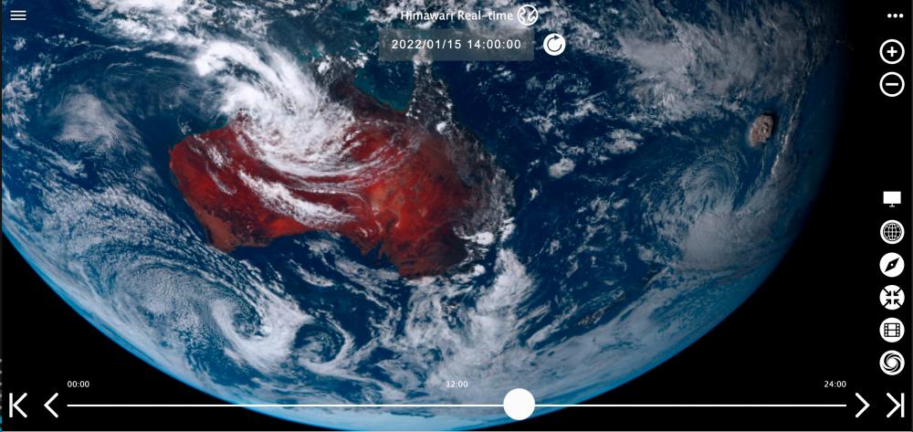 A plume rises over Tonga when the underwater volcano Hunga Tonga-Hunga Ha’apai erupted in this satellite image taken by Himawari-8, a Japanese weather satellite operated by Japan Meteorological Agency, on January 15, 2022. REUTERSPIX