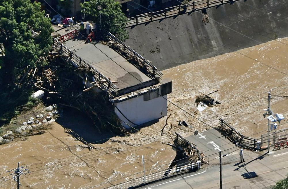 A damaged bridge by a typhoon is seen in Hamamatsu, Shizuoka Prefecture, Japan in this photo taken by Kyodo on September 24, 2022. - REUTERSPIX