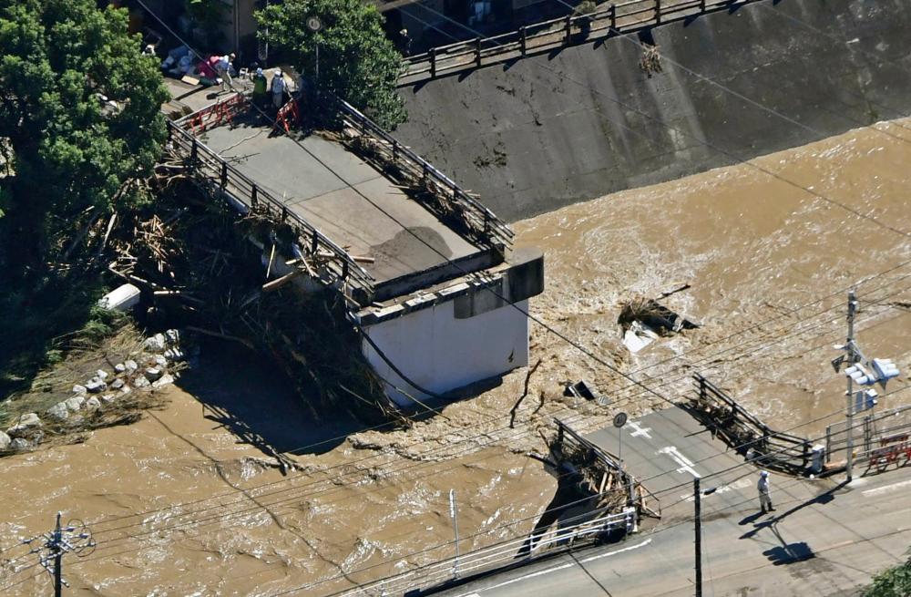 A damaged bridge by a typhoon is seen in Hamamatsu, Shizuoka Prefecture, Japan in this photo taken by Kyodo on September 24, 2022/REUTERSPix