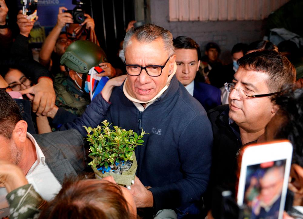 Ecuador’s former Vice President Jorge Glas is surrounded by well wishers and the media as he is released from prison, in Quito, Ecuador/REUTERSPix