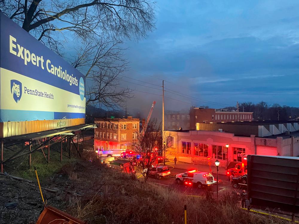 A general view shows smoke coming out from a chocolate factory after fire broke out, in West Reading, Pennsylvania, U.S., March 24, 2023 in this picture obtained from social media. REUTERSPIX