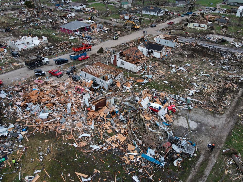 Destroyed and damaged homes are seen on the southern side of the city the day after a tornado hit Sullivan, Indiana, U.S. April 1, 2023/REUTERSPix