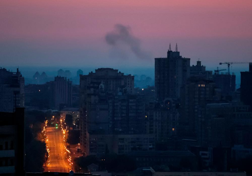 Smoke rises in the sky over the city after a Russian missile strike, amid Russia’s attack on Ukraine, in Kyiv, Ukraine May 26, 2023. REUTERSpix
