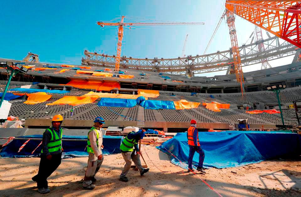 Filepix: Workers are seen inside the Lusail stadium which is under construction for the upcoming 2022 Fifa soccer World Cup during a stadium tour in Doha, Qatar, December 20, 2019/REUTERSPIX
