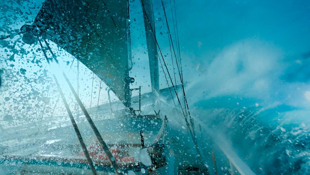 $!The crew’s ship braving the Southern ocean to reach their destination. – NATIONAL GEOGRAPHIC/BERTIE GREGORY FOR DISNEY+