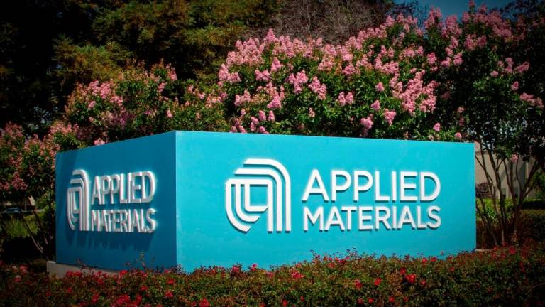 FILE PHOTO: Applied Materials’ new corporate signage photo in Santa Clara, California, U.S. is shown in this image released on August 22, 2016. Courtesy Applied Materials/Handout via Reuters/File Photo