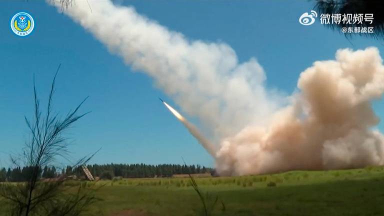 This screen grab from a video by the People’s Liberation Army (PLA) Eastern Theater Command on August 4, 2022 made available on the Eurovision Social Newswire (ESN) platform via AFPTV shows a missile being fired during a Chinese military exercise in China on August 4, 2022. AFPPIX