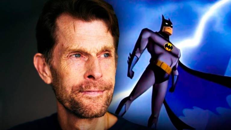 In this composite image, Kevin Conroy is seen with the Batman animated character with whom his voice is closely related. – Wikimedia Commons/DC Animation