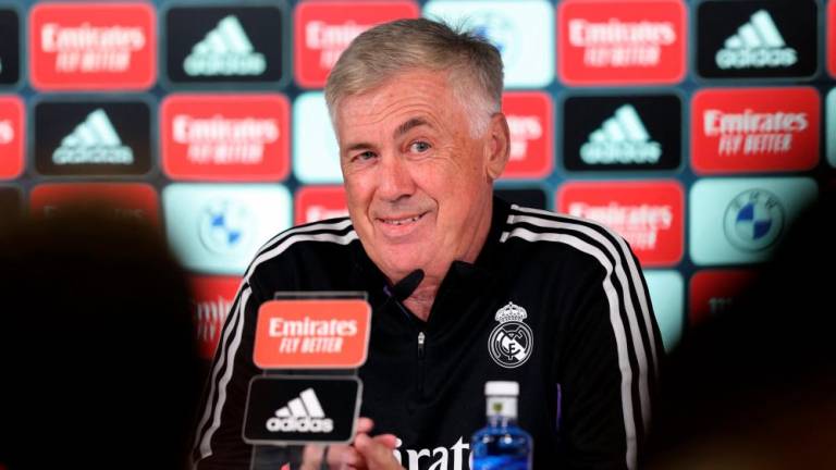 Real Madrid’s Italian coach Carlo Ancelotti holds a press conference at the Alfredo di Stefano Stadium in Valdebebas, on the outskirts of Madrid, on August 13, 2022. AFPPIX