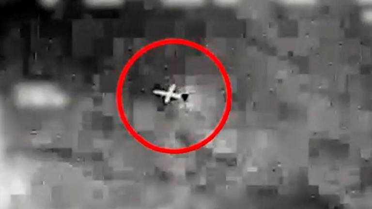 This image grab from a video released by the Israeli army spokesperson’s unit on July 2, 2022, reportedly shows the interception by the Israeli army of a drone launched by Lebanon’s Hezbollah movement that was headed towards an offshore gas field in the Mediterranean. AFPPIX