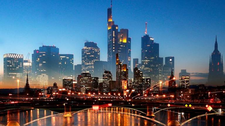 The skyline with its financial district is seen double, in Frankfurt, Germany. Investors have started pouring money into the region’s stocks, currency and bonds. – Reuterspic