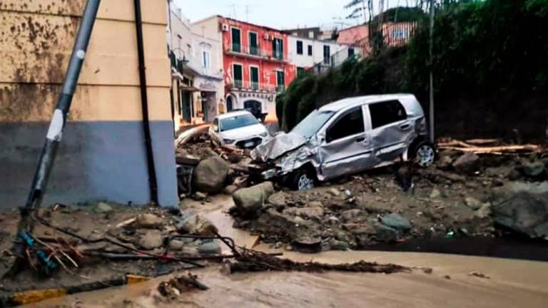 Destroyed cars are picturedin Casamicciola in the southern Ischia island on November 26, 2022, following heavy rains that sparked a landslide. Eight people have died in a landslide sparked by heavy rains on the Italian island of Ischia, media reports said on November 26, 2022, quoting the infrastructure minister. AFPPIX