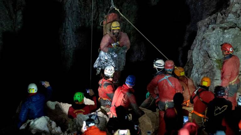 US caver Mark Dickey, on a stretcher, is carried out of the Morca cave as his rescue operation comes to a successful end near Anamur in Mersin province, southern Turkey September 12, 2023. REUTERSPIX
