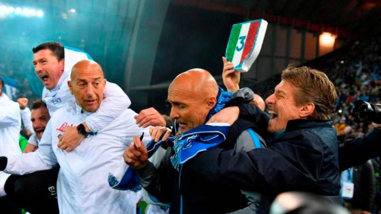 Napoli coach Luciano Spalletti celebrates winning Serie A after the match. REUTERSPIX