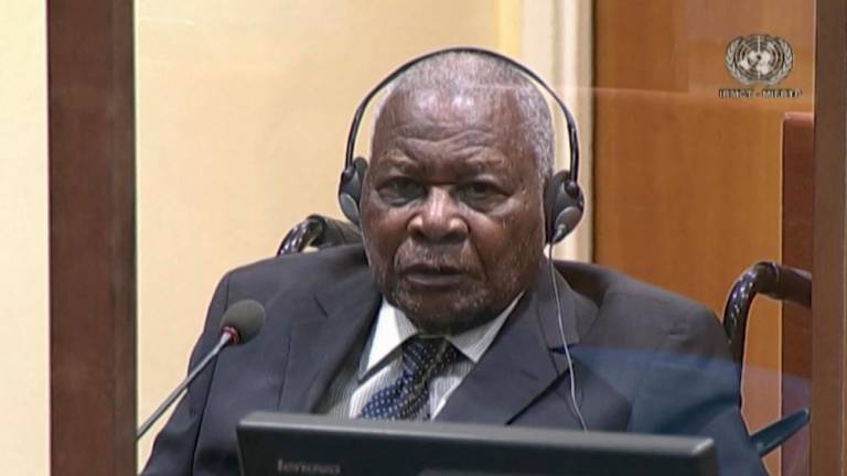 This screengrab taken from handout video footage released by The Mechanism for International Criminal Tribunals (MICT) on September 29, 2022, shows Felicien Kabuga, an alleged financier of the 1994 genocide in Rwanda, at a hearing in The Hague, on August 18, 2022, where he is facing charges of genocide and crimes against humanity. AFPPIX