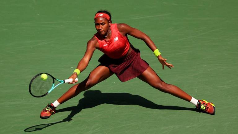 Coco Gauff of the United States plays a forehand during her Women's Singles Quarterfinal match against Jelena Ostapenko of Latvia on Day Nine of the 2023 US Open at the USTA Billie Jean King National Tennis Center on September 05, 2023. AFPPIX