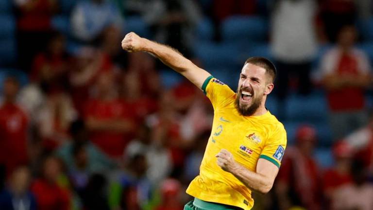 Australia’s Milos Degenek celebrates after qualifying for the knockout stages/REUTERSPix