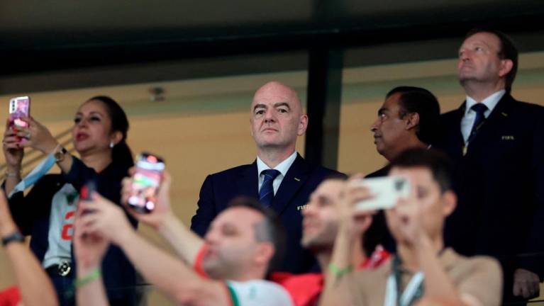 FIFA President Gianni Infantino attends the Qatar 2022 World Cup round of 16 football match between Morocco and Spain/AFPPIX