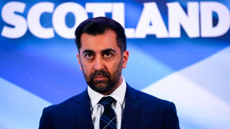 Newly appointed leader of the Scottish National Party (SNP), Humza Yousaf speaks following the SNP Leadership election result announcement at Murrayfield Stadium in Edinburgh on March 27, 2023. AFPPIX