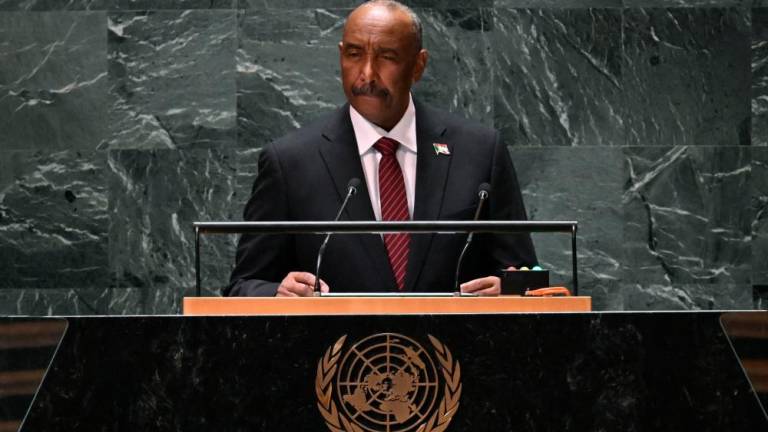 President of the Transitional Sovereignty Council of Sudan Abdel-Fattah Al-Burhan Abdelrahman Al-Burhan addresses the 78th United Nations General Assembly at UN headquarters in New York City on September 21, 2023. AFPPIX