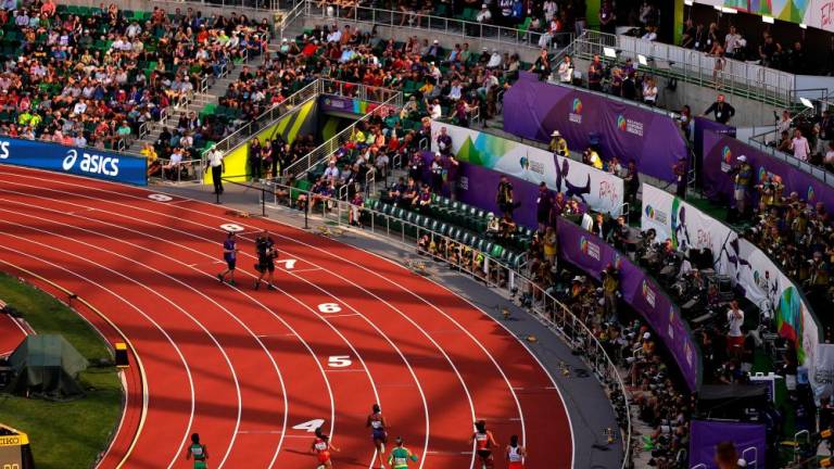 Athletes compete in the Women’s 100 Meter heats as fans look on on day two of the World Athletics Championships Oregon22 at Hayward Field on July 16, 2022 in Eugene, Oregon. AFPpix