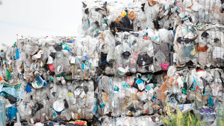 Bales of hard-to-recycle plastic waste are seen piled up at Renewlogy Technologies in Salt Lake City, Utah, US, on May 17, 2021. REUTERSPIX