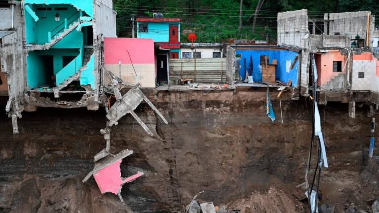 View of houses that collapsed due to heavy rains at Villa Hermosa, San Miguel Petapa municipality, Guatemala, taken on September 28, 2023. AFPPIX