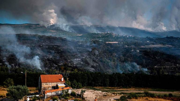 A resident watches the progression of a wildfire in Linhares, Celorico da Beira, on August 11, 2022. AFPPIX