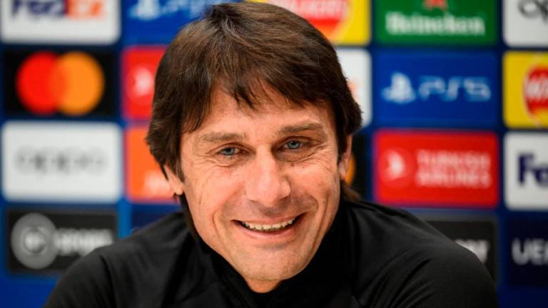 Tottenham Hotspur’s Italian head coach Antonio Conte reacts during a press conference at the Tottenham Hotspur Football Club Training Ground, in Enfield, near London on March 7, 2023, on the eve of their UEFA Champions League round of 16 second-leg football match against AC Milan/AFPPix