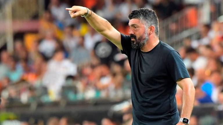 Valencia’s Italian coach Gennaro Gattuso gestures during the Spanish League football match between Valencia CF and Club Atletico de Madrid at the Mestalla stadium in Valencia on August 29, 2022/AFPPix
