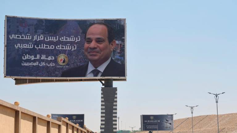 A view of a billboard banner supporting Egypt’s President Abdel Fattah al-Sisi in Cairo, Egypt September 25, 2023. REUTERSPIX