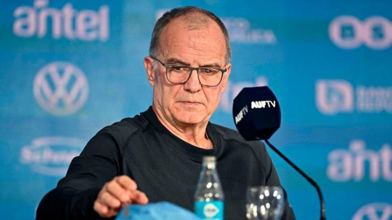 Argentine Marcelo Bielsa is presented as coach of the Uruguayan national football team, at the Centenario Stadium in Montevideo, on May 17, 2023/AFPPix