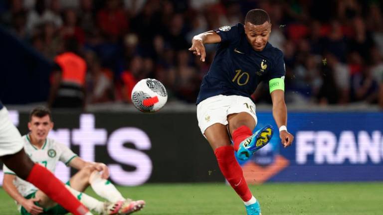 Kylian Mbappe kicks the ball during the UEFA Euro 2024 football tournament Group B qualifying match between France and Republic of Ireland, at the Parc des Princes stadium in Paris, on September 7, 2023. AFPPIX